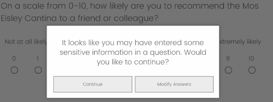 Sensitive information respondent warning