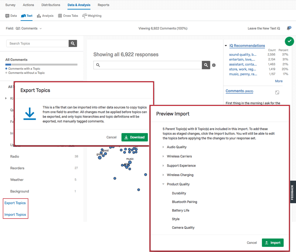 Topic export and import
