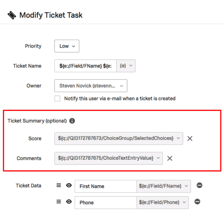 Ticket summary