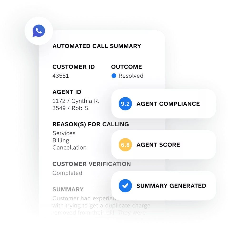Automated call summary with agent performance scores
