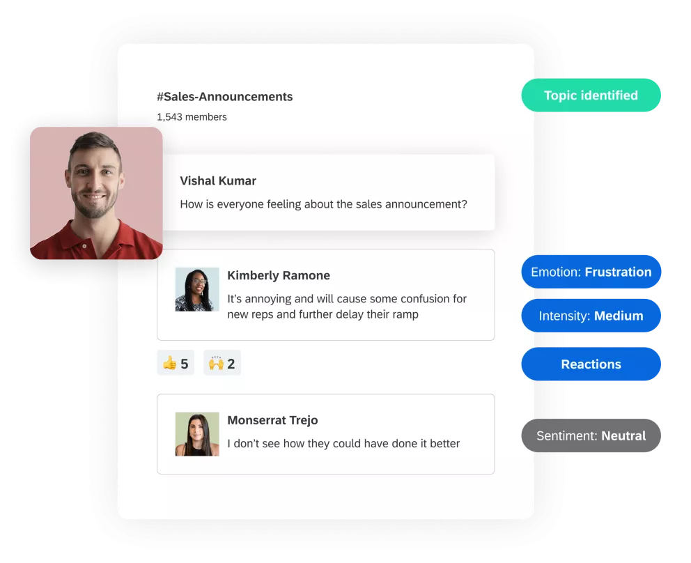Team manager gathering employee feedback on a sales announcement
