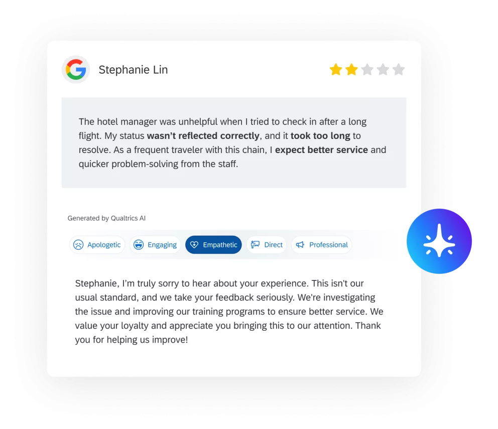 Negative Google review with generative AI reply