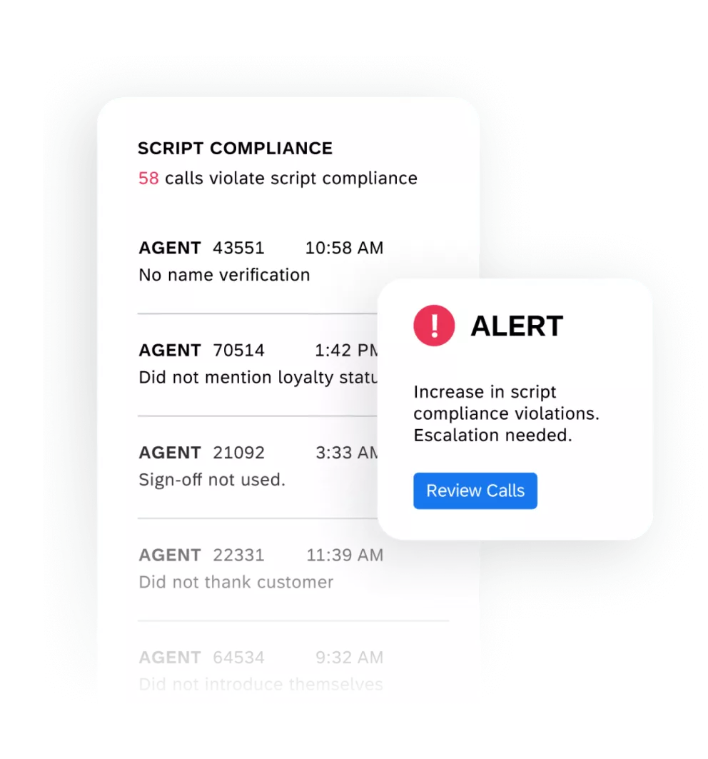 Script compliance report with alert and recommended action